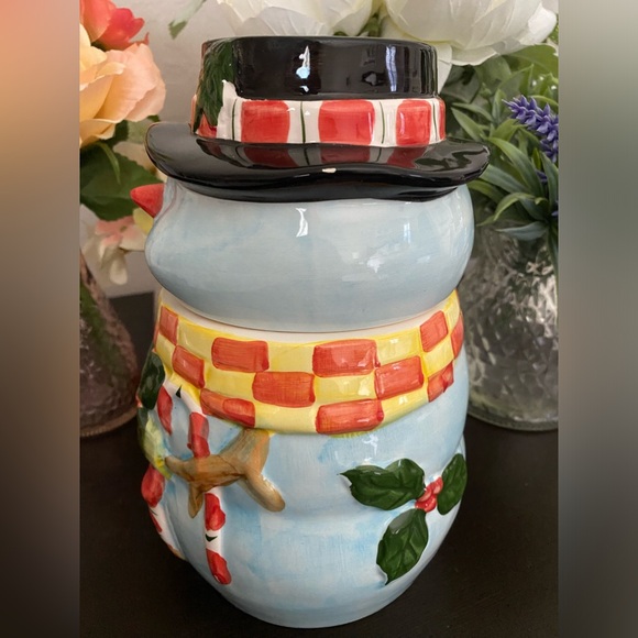 ☃️ VINTAGE COLLECTIBLE CERAMIC SNOWMAN COOKIE JAR! APPROX 9”x 6”. NEVER USED! - Picture 8 of 14